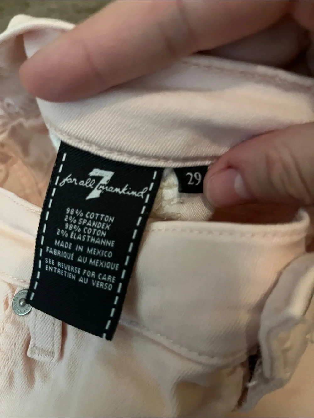 7 For All Mankind Light Pink Skinny Jeans with Raw Hem 29” capsule summer